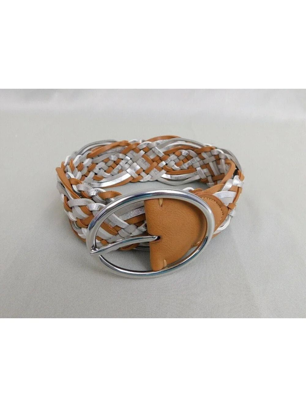 INC International Concepts Braided Woven Belt Metallic Brown/Silver Size Medium